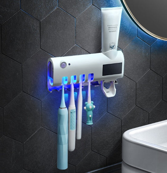 Smart UV Toothbrush Sterilizer – Motion Sensor & Long-Lasting Battery (White/Black)