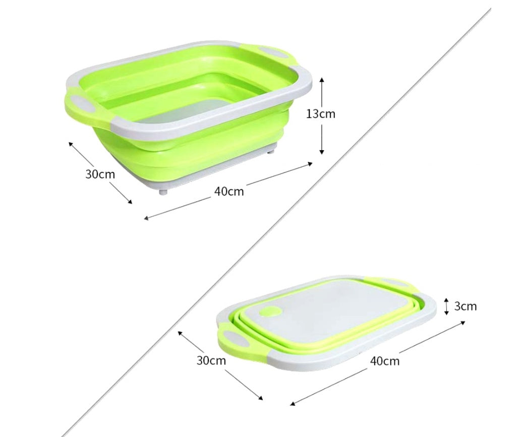 Foldable Vegetable Basket – 3-in-1 Chopping Board, Strainer & Storage Container