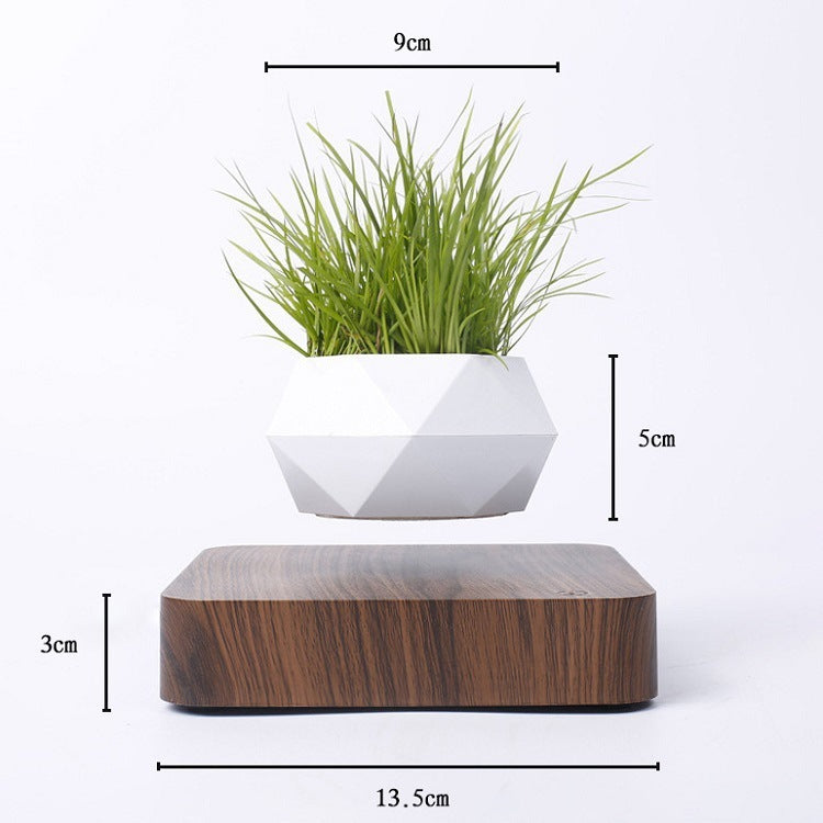 Magnetic Levitation Flower Pot – Floating Planter with Wood Grain Base