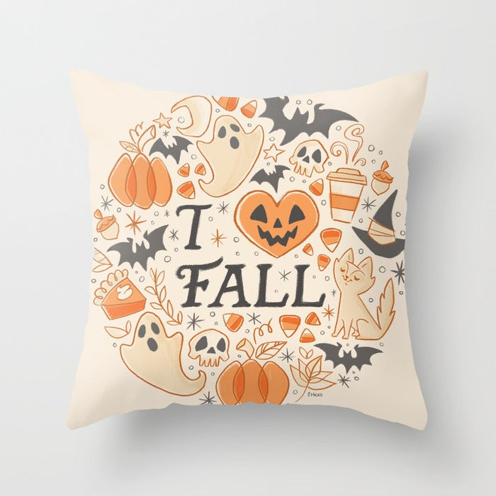 Halloween Pumpkin Pillow Cover – Cotton Cushion Case 45×45cm (Fall & Thanksgiving Décor)