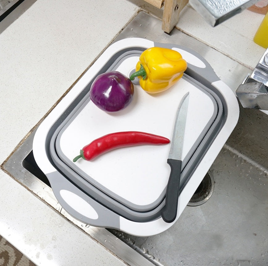 Foldable Vegetable Basket – 3-in-1 Chopping Board, Strainer & Storage Container