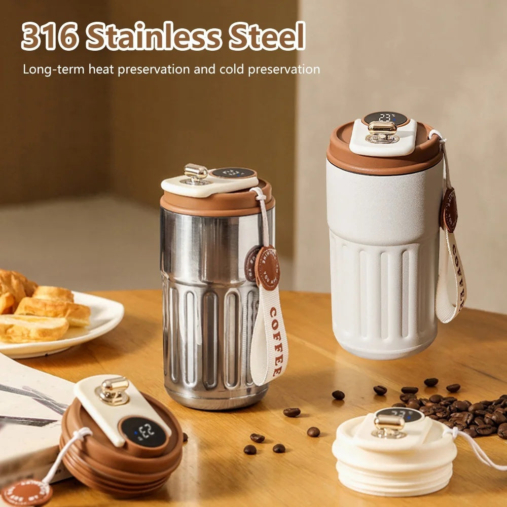Smart Digital Thermal Bottle – 450ml Stainless Steel Insulated Coffee Mug with LED Display