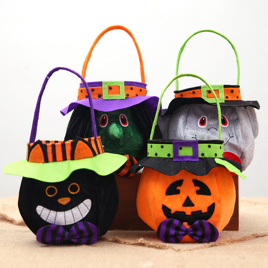 Halloween Candy Tote Bag – Pumpkin, Witch, Black Cat & Vampire Trick-or-Treat Bag