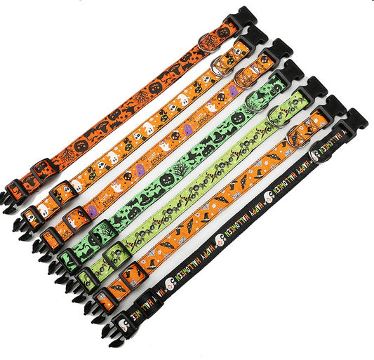 Halloween Pet Collar & Leash – Adjustable Nylon Rope Strap for Cats & Dogs (7 Designs)
