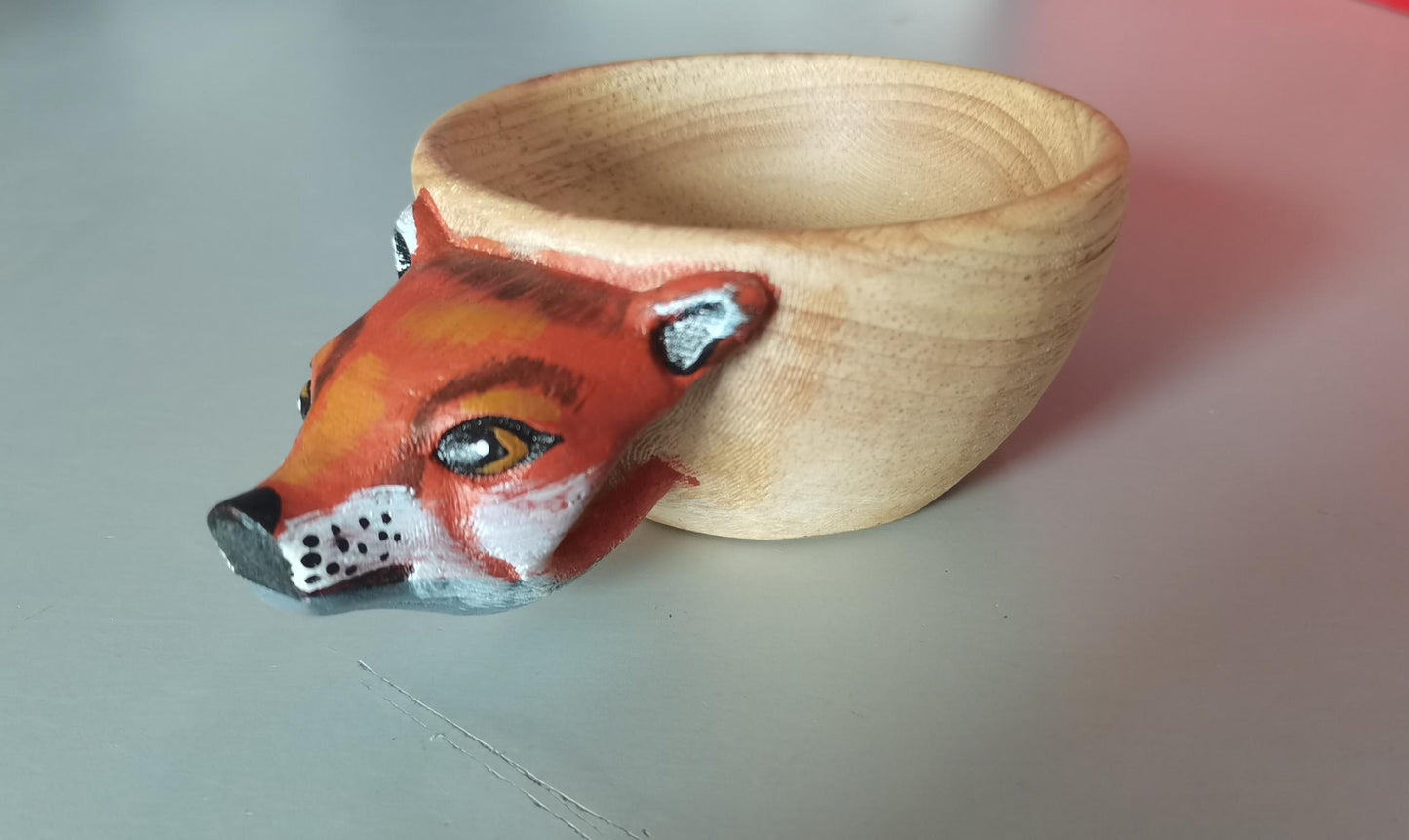 Handmade Wooden Carving Cup – Animal Shape Camping Mug with Leather Lanyard