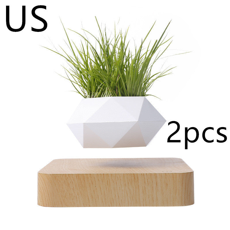 Magnetic Levitation Flower Pot – Floating Planter with Wood Grain Base