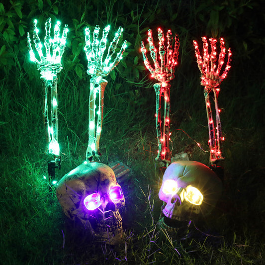 Halloween Skull Arm Stake Lights – Solar & Battery Powered Outdoor Decorations